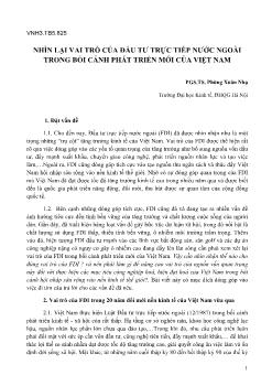 Nhìn lại vai trò của đầu tư trực tiếp nước ngoài trong bối cảnh phát triển mới của Việt Nam