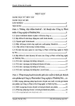 Chuyên đề Hạch toán chi phí sản xuất và tính giá thành sản phẩm tại công ty phát triển công nghệ và thiết bị mỏ