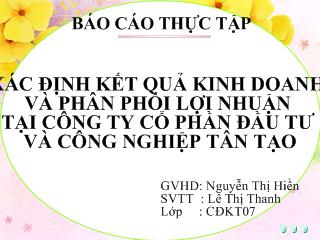 Đề tài Xác định kết quả kinh doanh và phân phối lợi nhuận tại công ty cổ phần đầu tư và công nghiệp Tân Tạo (Slide)