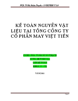 Đề tài Kế toán nguyên vật liệu tại tổng công ty cổ phần may Việt Tiến
