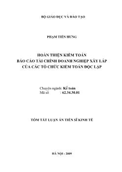 Báo cáo Hoàn thiện kiểm toán tài chính doanh nghiệp xây lắp của các tổ chức kiểm toán độc lập