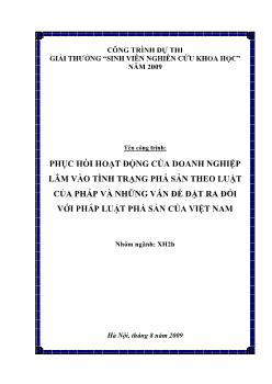 Công trình Phục hồi hoạt động của doanh nghiệp lâm vào tình trạng phá sản theo luật của pháp và những vấn đề đặt ra đối với pháp luật phá sản của Việt Nam