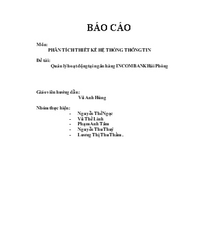 Đề tài Quản lý hoạt động tại ngân hàng INCOMBANK Hải Phòng
