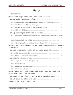 Đề tài Thực trạng và đề xuất nhằm hoàn thiện kế toán vốn bằng tiền của công ty Viet Invest
