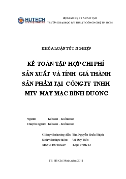Khóa luận Kế toán tập hợp chi phí sản xuất và tính giá thành sản phẩm tại công ty TNHH một thành viên may mặc Bình Dương