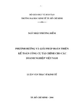 Luận văn Phương hướng và giải pháp hoàn thiện kế toán công cụ tài chính cho các doanh nghiệp Việt Nam