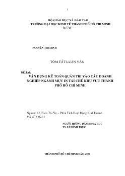 Luận văn Vận dụng kế toán quản trị vào các doanh nghiệp ngành mực in tái chế khu vực Thành phố Hồ Chí Minh