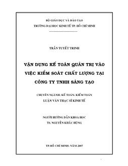 Luận văn Vận dụng kế toán quản trị vào việc kiểm soát chất lượng tại Công ty TNHH Sáng Tạo