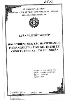 Luận văn Hoàn thiện công tác hạch toán chi phí sản xuất và tính giá thành tại công ty TNHH sản xuất thương mại Phú Nhuận