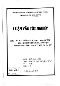 Luận văn Kế toán tài sản cố định và phân tích tình hình sử dụng tài sản cố định tại công ty cổ phần dịch vụ vận tải Sài Gòn