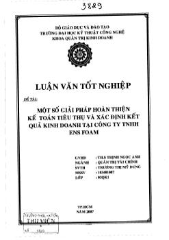 Luận văn Một số giải pháp hoàn thiện kế toán tiêu thụ và xác định kết quả kinh doanh tại công ty TNHH ENS FOAM
