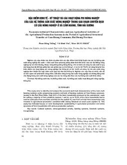 Đặc điểm kinh tế kỹ thuật và các hoạt động phi nông nghiệp của các hệ thống sản xuất nông nghiệp trong giai đoạn chuyển dịch cơ cấu nông nghiệp ở xã Cẩm Hoàng, tỉnh Hải Dương