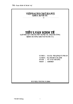 Tiểu luận Lợi nhuận trong nền Kinh tế thị trường định hướng xã hội chủ nghĩa ở nước ta