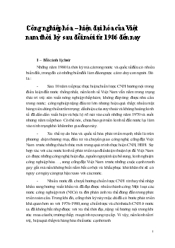 Đề tài Công nghiệp hóa, hiện đại hóa của Việt Nam thời kỳ sau đổi mới từ 1986 đến nay