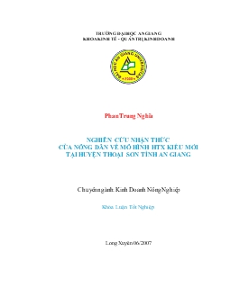Khóa luận Nghiên cứu nhận thức của nông dân về mô hình hợp tác xã kiểu mới tại huyện Thoại Sơn, tỉnh An Giang