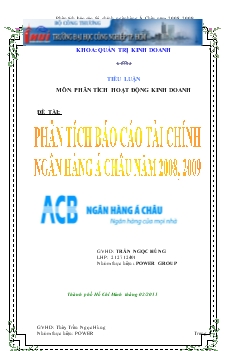 Tiểu luận Phân tích báo cáo tài chính ngân hàng Á Châu năm 2008, 2009