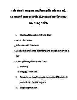 Đề tài Phân tích nội dung học thuyết trọng tiền hiện đại ở Mỹ, so sánh với chính sách tiền tệ trong học thuyết Keynes