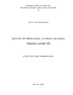Luận văn Một số mô hình dạng vi phân , sai phân trong kinh tế