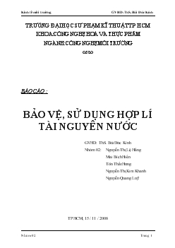 Báo cáo Bảo vệ, sử dụng hợp lí tài nguyên nước