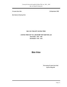 Báo cáo Tổng kết chương trình chương trình hợp tác lâm nghiệp Việt Nam-Phần lan giai đoạn I- 1996 – 1999 giai đoạn II- 1999 – 2003