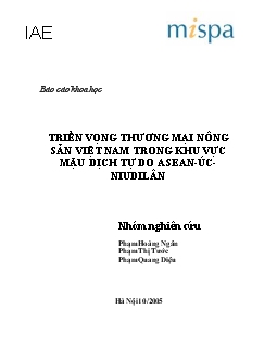 Báo cáo Triển vọng thương mại nông sản Việt Nam trong khu vực mậu dịch tự do Asean-Úc-Niudilân