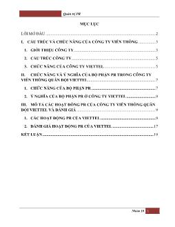 Đề tài Hoạt động PR của công ty viễn thông quân đội Viettel và đánh giá
