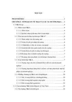 Đề tài Tổng quan về sáp nhập và mua lại (M&A) và xu hướng sáp nhập và mua lại (M&A) trong ngành Ngân hàng tại Việt Nam