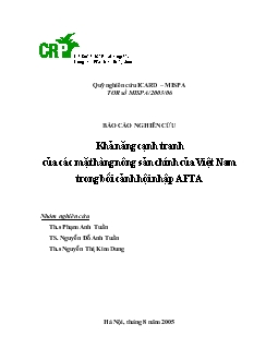 Khả năng cạnh tranh của các mặt hàng nông sản chính của Việt Nam trong bối cảnh hội nhập AFTA