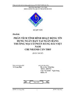 Luận văn Phân tích tình hình hoạt động tín dụng ngắn hạn tại ngân hàng thương mại cổ phần hàng hải Việt Nam chi nhánh Cần Thơ