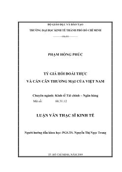 Luận văn Tỷ giá hối đoái thực và cán cân thương mại của Việt Nam
