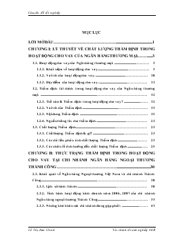 Chuyên đề Giải pháp nâng cao chất lượng thẩm định trong hoạt động cho vay tại chi nhánh Ngân hàng Ngoại thương Thành Công