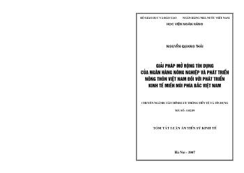 Luận án Giải pháp mở rộng tín dụng của Ngân hàng Nông nghiệp và Phát triển nông thôn Việt Nam đối với phát triển kinh tế miền núi phía Bắc Việt Nam