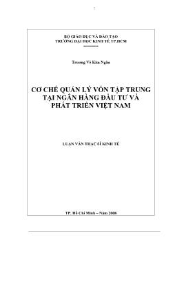 Luận văn Cơ chế quản lý vốn tập chung tại Ngân Hàng Đầu Tư và Phát Triển Việt Nam