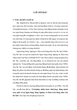 Luận văn Giải pháp nhằm hoàn thiện hoạt động thanh toán quốc tế tại Ngân hàng Nông Nghiệp và Phát triển Nông thôn Tây Hà Nội