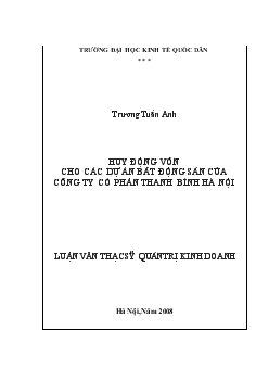 Luận văn Huy động vốn cho các dự án bất động sản của Công ty cổ phần Thanh Bình Hà Nội