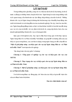 Luận văn Một số giải pháp nâng cao hiệu quả cho vay tại Ngân hàng Đầu tư và Phát triển Bắc Ninh