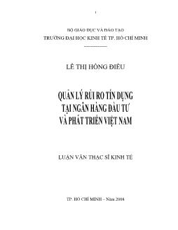 Luận văn Quản lý rủi ro tín dụng tại Ngân hàng đầu tư và Phát triển Việt Nam