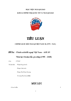 Tiểu luận Chính sách đối ngoại Việt Nam – ASEAN Nhìn lại 10 năm đầu gia nhập (1995 – 2005)