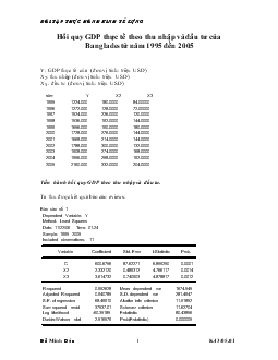 Báo cáo Thực hành kinh tế lượng - Hồi quy GDP thực tế theo thu nhập và đầu tư của Banglades từ năm 1995 đến 2005
