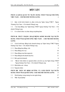 Báo cáo thực tập tại ngân hàng thương mại cổ phần Ngoại Thương Việt Nam - Chi nhánh Thăng Long