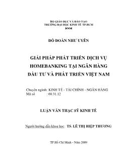 Luận văn Giải pháp phát triển dịch vụ Homebanking tại ngân hàng đầu tư và phát triển Việt Nam