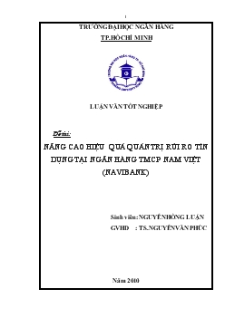 Luận văn Nâng cao hiệu quả quản trị rủi ro tín dụng tại ngân hàng thương mại cổ phần Nam Việt (Navibank)