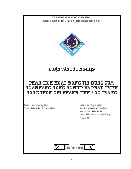 Luận văn Phân tích hoạt động tín dụng của Ngân hàng Nông nghiệp và Phát triển nông thôn chi nhánh tỉnh Sóc Trăng