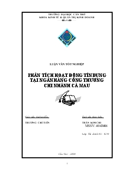 Luận văn Phân tích hoạt động tín dụng tại ngân hàng công thương chi nhánh Cà Mau