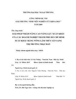 Đề tài Giải pháp nhằm nâng cao năng lực xuất khẩu của các doanh nghiệp thành phố Hồ Chí Minh xuất khẩu hàng nông lâm thủy sản sang thị trường Nhật Bản