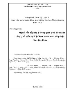 Đề tài Một số vấn đề pháp lý trong quản lý và điều hành công ty cổ phần tại Việt Nam và so sánh với pháp luật Cộng Hòa Pháp