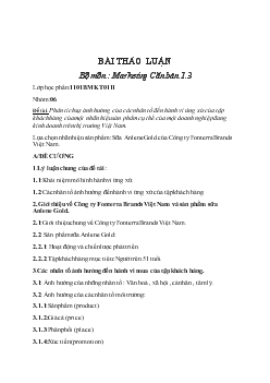 Đề tài Phân tích sự ảnh hưởng của các nhân tố đến hành vi ứng xử của tập khách hàng sữa Anlene Gold của công ty Fonterra Brands Việt Nam
