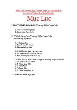 Đề tài Phân tích trường hợp thành công của thương hiệu Coca-Cola và bài học kinh nghiệm