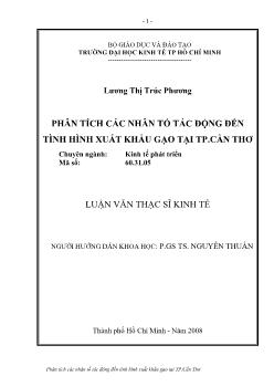 Luận văn Phân tích các nhân tố tác động đến tình hình xuất khẩu gạo tại thành phố Cần Thơ
