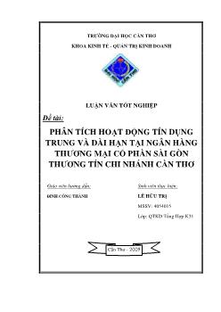 Luận văn Phân tích hoạt động tín dụng trung và dài hạn tại ngân hàng thương mại cổ phần Sài Gòn thương tín chi nhánh Cần Thơ